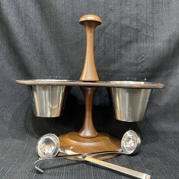 Vintage Margaret Studios NC Walnut Nut / Dip Gravy Bowl Set Made in Norway MCM - Picture 1 of 7
